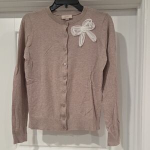 LOFT Beige Cardigan with White Bow